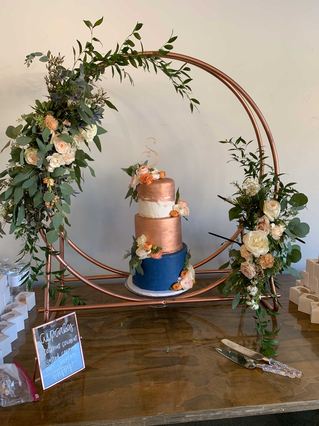 copper wedding cake arch rental