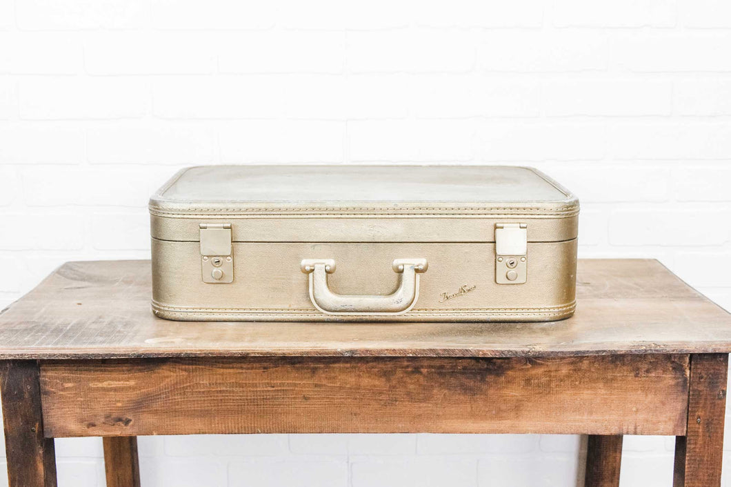gold vintage suitcase wedding rental
